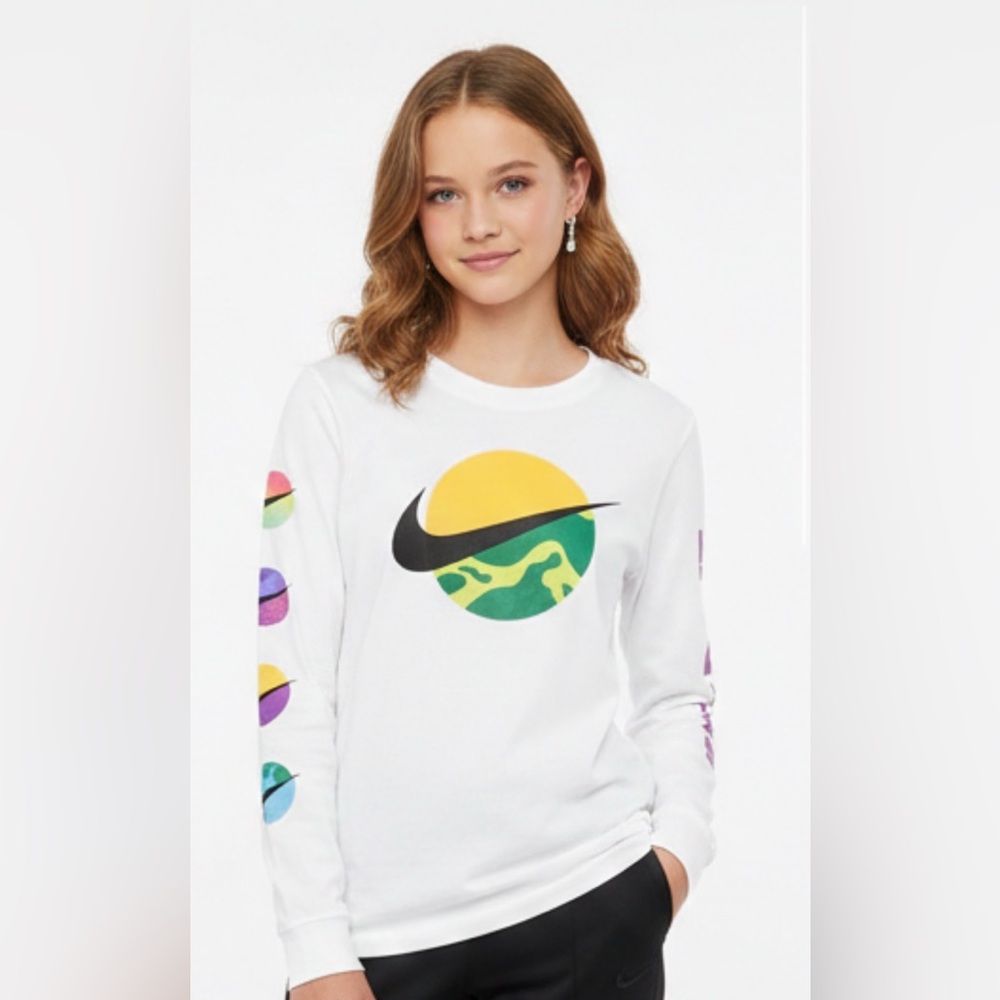 Nike Kids White Tee with Yellow and Green Graphic